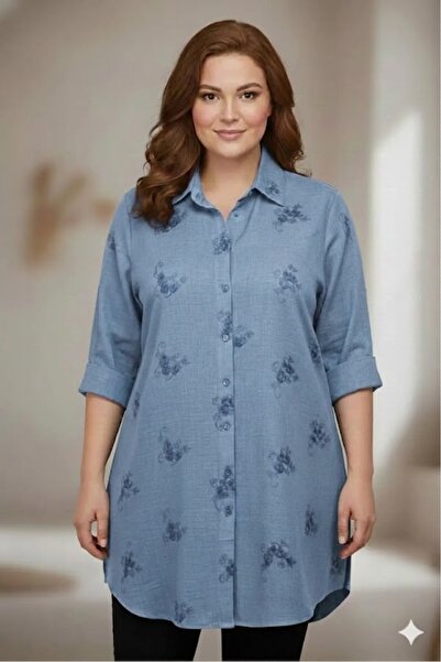 elma abone Plus Size Women's Linen Workwear Tunic Shirt