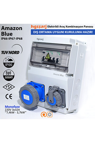 hgsşarj Amazon Blue 7,4kW Monofaze 3X32A Elektrikli Araç Şarj Cihazı Kombinas...