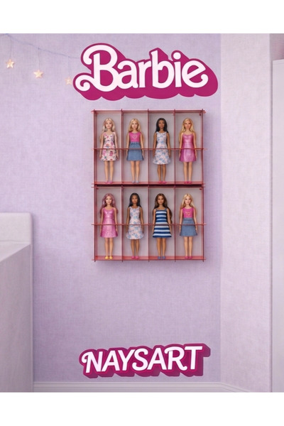 Barbie Temalı, Duvar rafı veya masa üstü sergileme standı, 8 Bebek kapasiteli...
