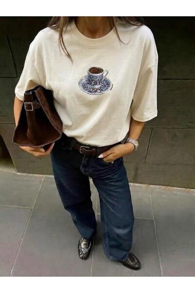 Disante تي شيرت نسائي تركي بطبعة 2 Baskılı Crew Neck مقاس كبير