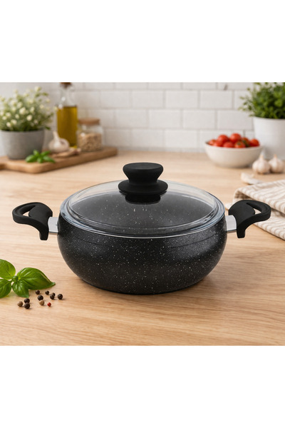 LAVONNI Granit Pro 26 cm Deep Granite Casserole Pot Non-Stick with Black Bake...