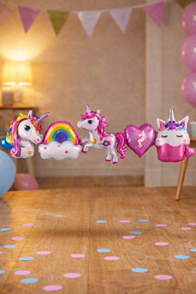 Baloncu Nene Unicorn Set Folyo Balon Doğum Günü Helyum Balon Doğum Günü Süs K...