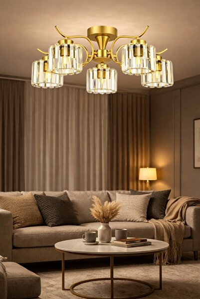 ESSLİGHT Miliç 5’li Eskitme Kristal Taşlı Modern Salon Mutfak Yatak Odası Avi...