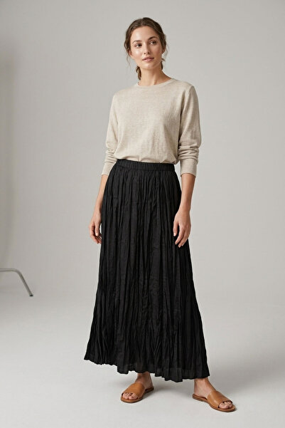 Şiir تنورة طويلة للنساء من Vaduz بخصر مطاطي وتفاصيل مجزأة قصة بشكل جرس - أسود