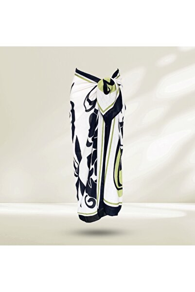 Mys Collection Keten Dokulu Siyah Yeşil Desenli Pareo