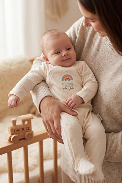 Overoz Baby Boy/Girl Romper with Booties, Rainbow Printed Snap Fastener Ecru ...