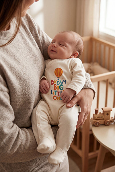 Overoz Baby Boy/Girl Rompers with Booties Dream Big Printed Snap Fastener Ecr...