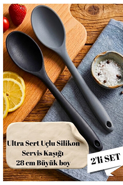 BRE HOME 2'li Büyük Boy Ultra Sert Uçlu Silikon Servis Kaşığı 28 cm Büyük Boy...