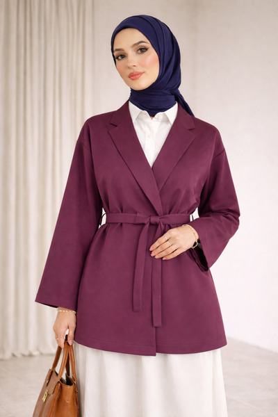 bellura Kuşaklı V Yaka Scuba Kimono