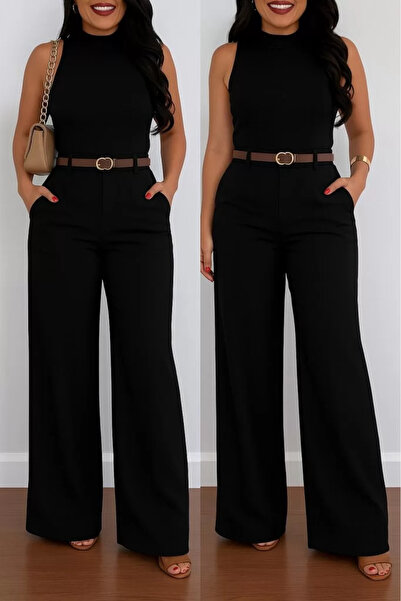 Kanonik Education Pantaloni de damă cu talie înaltă și picior larg, cu buzuna...