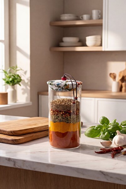 MAKRİ HOME 1000 ml Borosilicate Glass Airtight Jar with White Fabric Cover an...