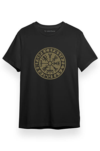 Tshirthane Vikings Vegvisir Runes Black Short-sleeved Men's T-shirt