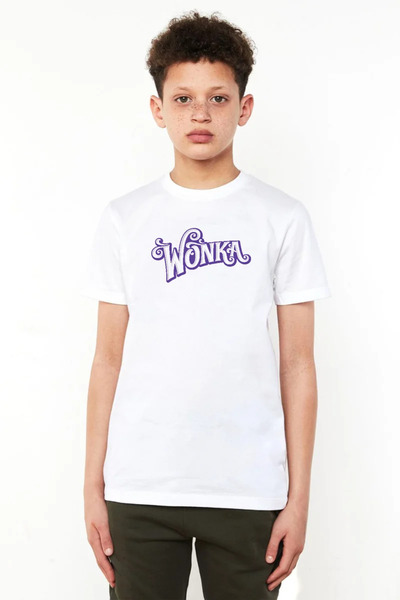 Tshirthane Willy Wonka Logo White Kids Bicycle Collar T-shirt