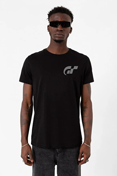 Tshirthane Μαύρο ανδρικό μπλουζάκι με λογότυπο Gran Turismo Pocket