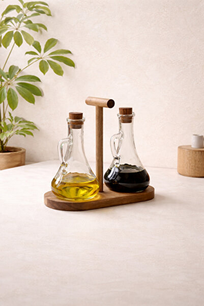 KaiHome طقم وعاء زيت أكاسيا وحامل مكون من قطعتين