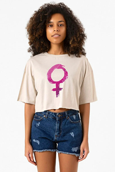 Tshirthane Tricou Crop Damă Violet Venus Symbol Bej