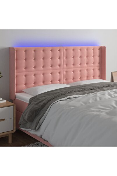 Concept Tăblie de pat cu LED, roz, 203x16x118/128 cm, catifea