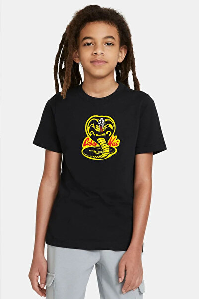Tshirthane Cobra Kai Logo Siyah Çocuk Tshirt