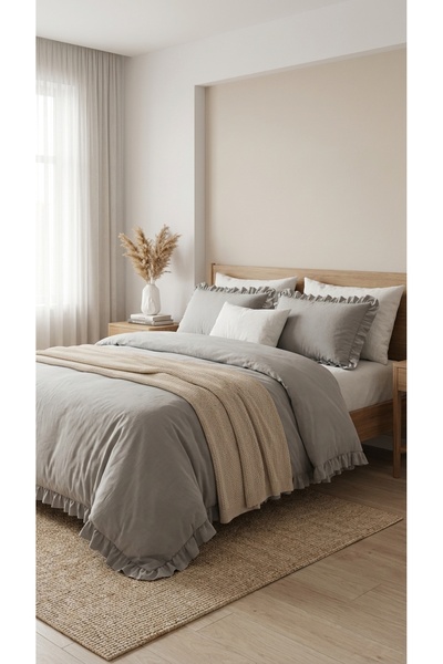 kesenegore Σετ 3 τεμαχίων (χωρίς σεντόνια) από βαμβακερό ύφασμα με βολάν και ...