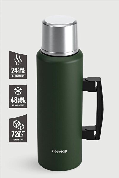 Stevig 4 Camp Klasik Vakumlu Kulplu Çelik Termos 1.5 LT. Green ST-206