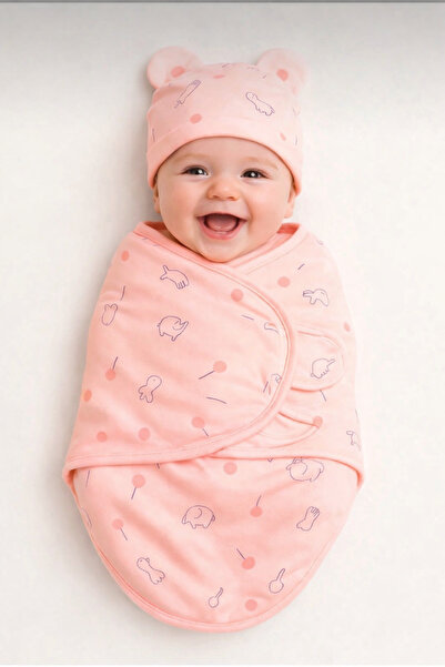 moukou طقم قماط للأطفال حديثي الولادة مصنوع من القطن بنسبة 100% - قماط وقبعة ...