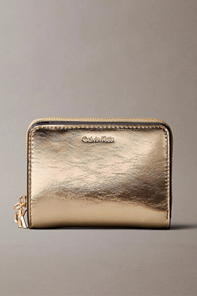 Calvin Klein Women's Leather Zipper Closure Coin Compartment Gold Wallet Lv04...
