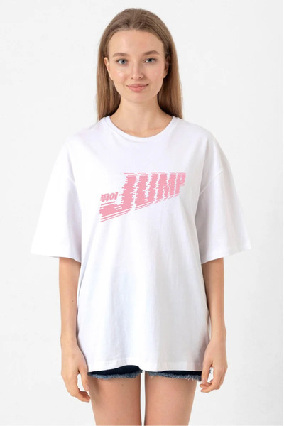 Tshirthane Blackpink Jump Beyaz Kadın Oversize Tshirt