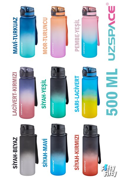 Uzspace 500 ML Çift Renk Softtouch FF Collection Tritan Su Matarası Suluk Okul