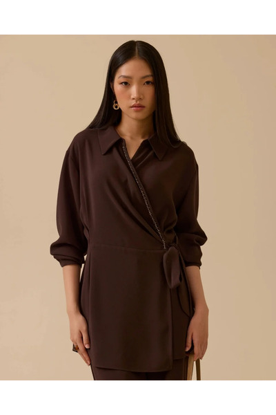 SEÇİL YENİ KADIN boncuk detaylı bağlamalı kruvaze TUNİK 10002521211007