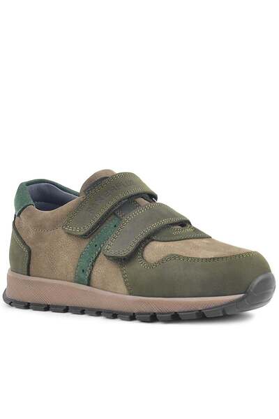 Rakerplus Genuine Leather Khaki Green Velcro Children's Sneakers
