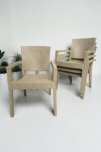 nar sokağı 4 Adet Karizma Rattan Kollu Sandalye Koltuk 4'lü Set