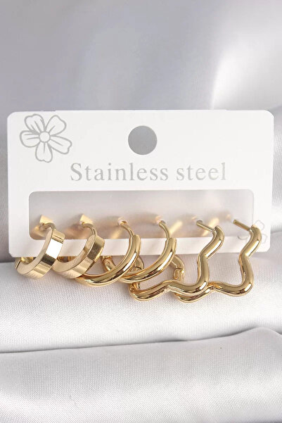 Skygo طقم أقراط نسائية من الفولاذ باللون الذهبي 316L - TJ-BKP10392