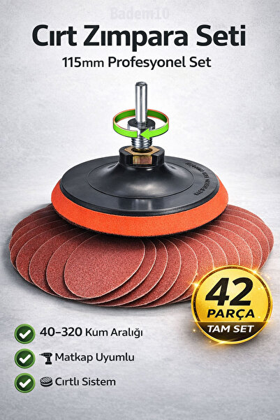 Badem10 Cırt Zımpara Seti 115 mm 42 Parça Matkap Uyumlu Diski Spiral Taşlama ...