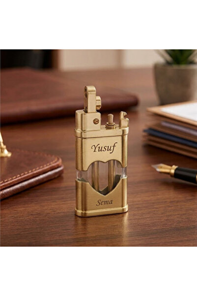 PİGADO İsme Kişiye Özel Kalp Tasarımlı Benzinli Çakmak Altınsarısı