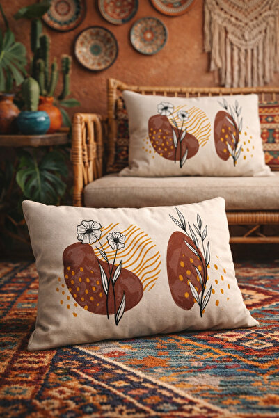 SasoHome غطاء وسادة مستطيل مكون من قطعتين بنمط زهور الربيع وخطوط بنية