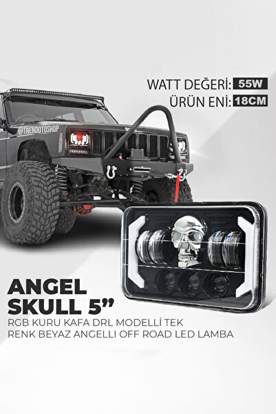 C9 E-Mark Onaylı 5" RGB Kuru Kafa Angel Skull Off Road Led Jeep Wrangler & Ch...
