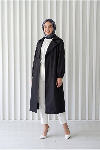 BENAHOLL Μακρύ παλτό με ελαστικά μανίκια Doredra-EK174 Μαύρο