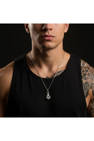 Alooya Efsane Boks Eldiveni Kolye Gümüş Kaplama Düz Zincir Kolye