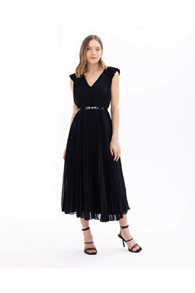 SEÇİL YENİ KADIN V YAKA ASTARLI KEMERLİ ELBİSE 10242104001003