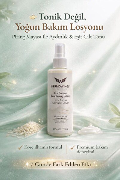 DermoWings Pirinç Mayası Aydınlatıcı Losyon 200 ml | Cilt Tonu Eşitleyici & Y...