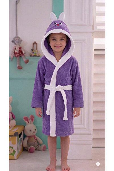 Yağmurun Butiği Cute Rabbit Ears Children's Bathrobe in Renga Color - Absorbe...