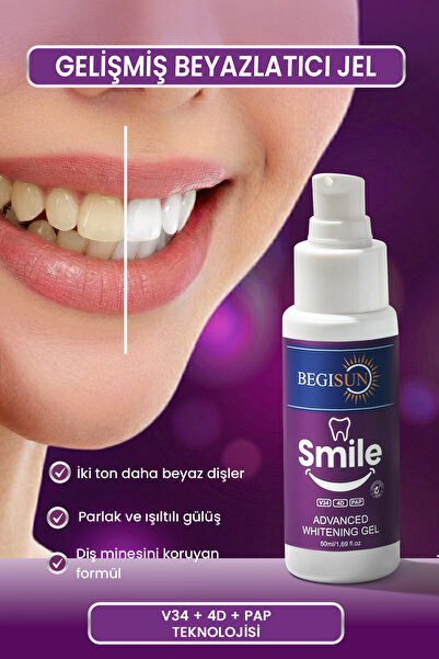 BEGISUN Diş Beyazlatma Jeli 50 ml – V34 & 4D PAP Teknolojili, Sarı Ton Gideri...
