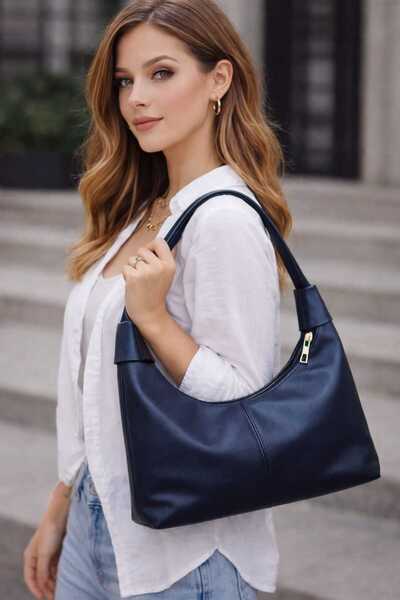 ELAN Kadın Çanta Premium Şık Orta Boy Kol ve Omuz Çantası Lacivert