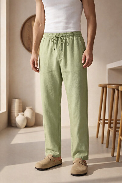 İLKCET MODA Linen Mint Baggy Fit Men's Trousers