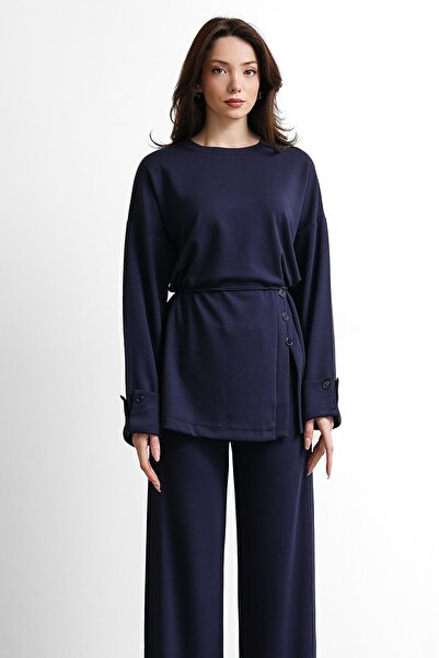 Molly Nelly Kadın Salaş Eteği Düğmeli Bluz Pantolon Takım