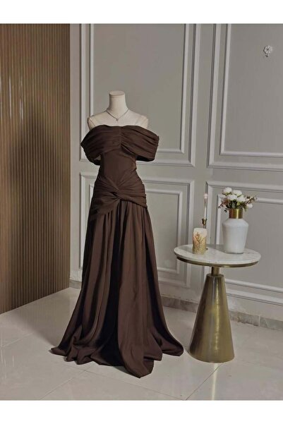 vanus fashion 6770 - فستان سهرة راقٍ باللون البني الداكن