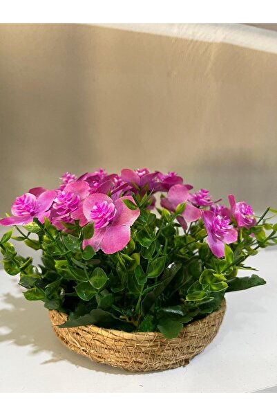 LABURN Τεχνητή Ανθοσύνθεση με Ψάθινο Καλάθι και Γλάστρα – Διακοσμητικό Είδος ...