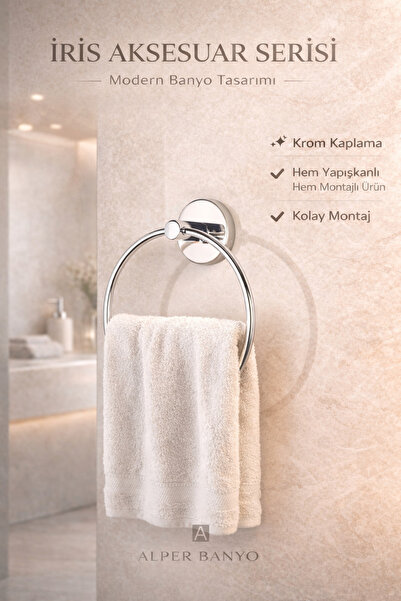 Alper Banyo Krom Yuvarlak Havlu Askısı Halka Havluluk Ister Yapıştır Ister Mo...
