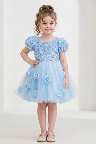 Mnk Baby&Kids Rosali Lase Detay Kız Tütü Abiye Elbise M00803 MAVİ