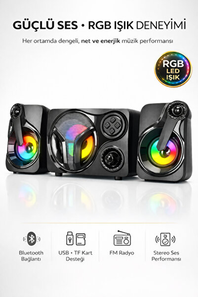 Maybax Yüksek BASS 5W+3W×2 Bluetooth ,TF Card,USB, FM Radyo Siyah Led Işıklı ...